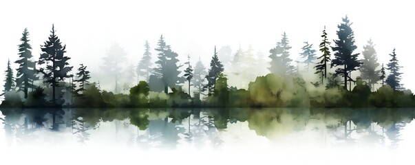 White Background, Beautiful forest, minimalist style Generative AI - obrazy, fototapety, plakaty