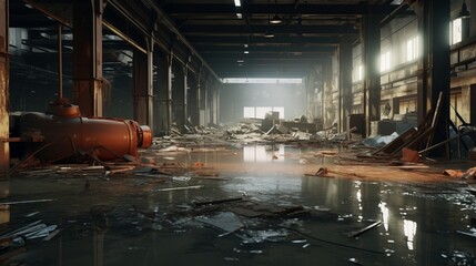 A cluttered and messy room filled with various items and debris