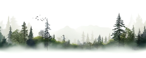 White Background, Beautiful forest, minimalist style Generative AI - 662644443