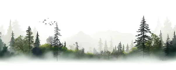 Fotobehang White Background, Beautiful forest, minimalist style Generative AI © LayerAce.com