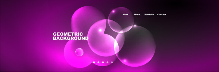 Shiny neon circles and bubbles, dark abstract background with blurred magic neon light, wallpaper design