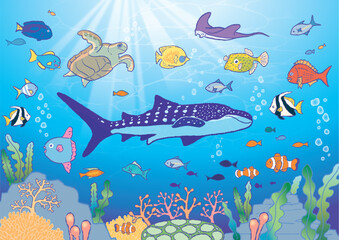 海の生き物のベクターイラストセット © パフボール