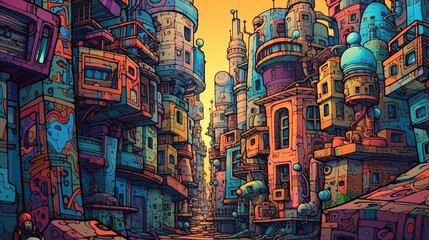 Futuristic cyberpunk city street. Fantasy concept , Illustration painting.