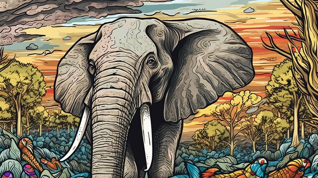 Elephant in Wildlife. Fantasy concept , Illustration painting.