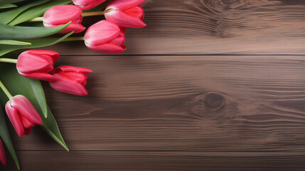 Tulip on a wooden background. Valentines day concept
