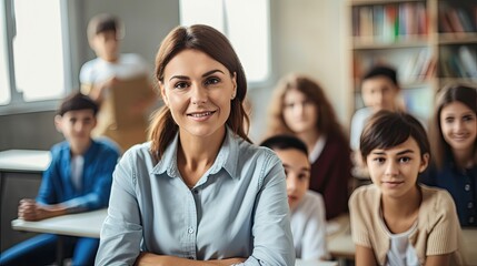 Teacher and students in the background