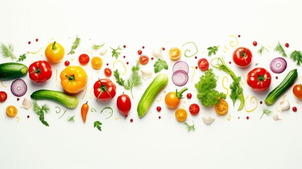A colorful assortment of fresh vegetables on a clean white background