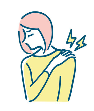 recommend clip art: 肩が痛い女性のシンプルな線画イラスト