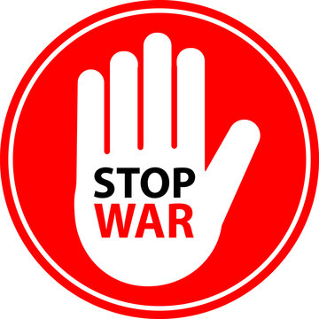 Stop war sign on hand icon on red circle background.