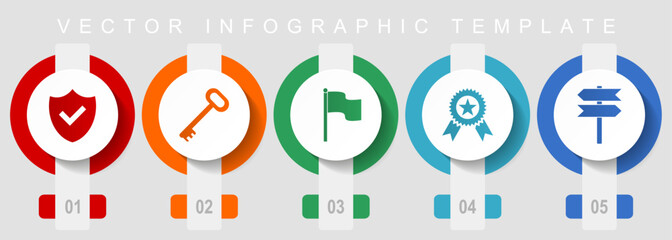 Internet flat design icon set, miscellaneous icons such as shield, key, flag, badge and signpost, vector infographic template, web buttons collection