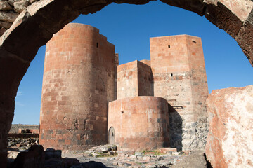 Old fortress. Destroyed castle walls. Old architecture