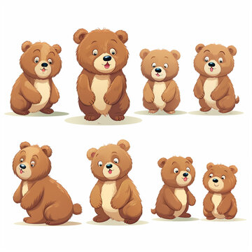 Collection of cute cartoon bears isolated on white background. Vector illustration.