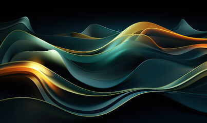 Abstract glowing iridescent waves on a dark background.