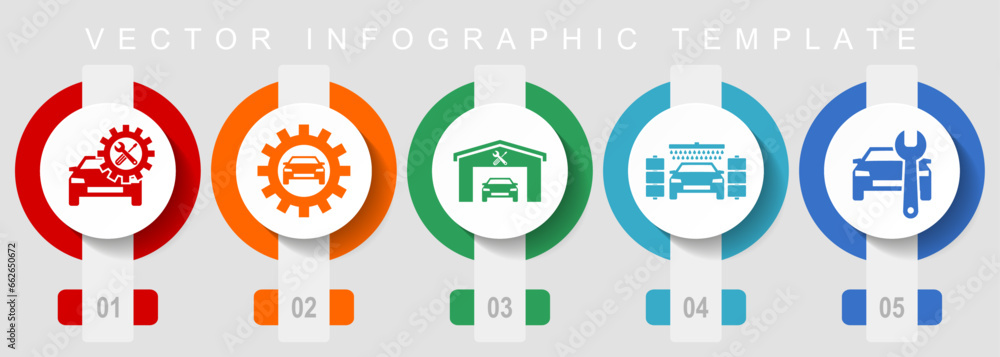 Poster technology flat design icon set, miscellaneous icons such as workshop, car, service and carwash, vec