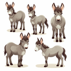 Donkeys set. Cartoon illustration of donkeys vector set for web design