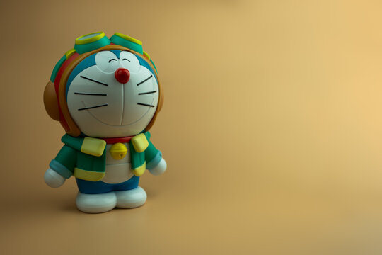 Samut Prakan, Thailand - October 16, 2023 : Plastic drink toy Doraemon to promote the movie of Doraemon The Movie 2023: Nobita's Sky Utopia. From SF Cinema city. The cinema in Thailand.