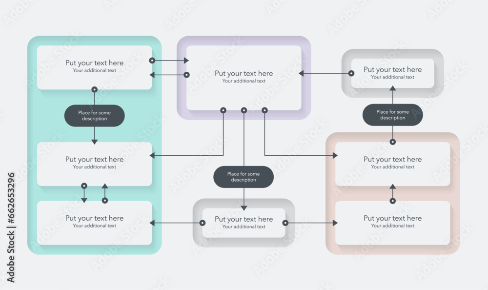 Poster Process flow diagram template with four sections. Simple infographic template for project data visualization.