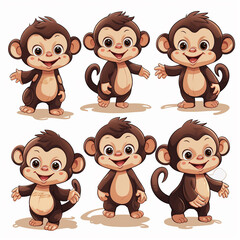 Monkey cartoon collection isolated on white background. Vector illustration for your design