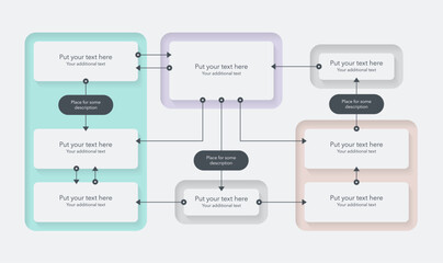 Process flow diagram template with four sections. Simple infographic template for project data visualization.