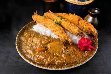 Japanese curry rice with fried shrimp