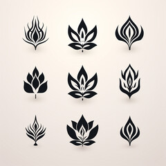 Lotus flower icon set in black and white colors. Vector illustration.