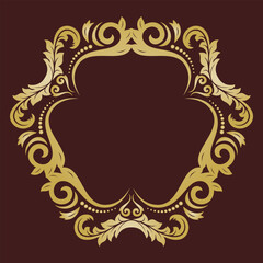 Oriental vector brown and golden frame with arabesques and floral elements. Floral triangular border with vintage pattern