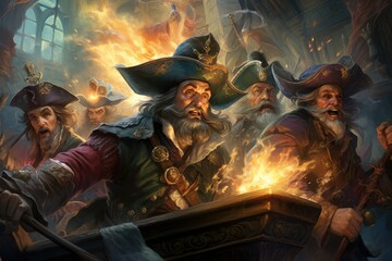 Naklejka premium Daring pirate captains sailing enchanted seas - Generative AI