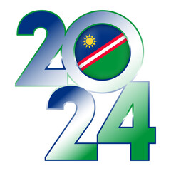 Happy New Year 2024 banner with Namibia flag inside. Vector illustration.