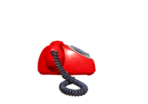 red vintage desk phone side view Isolated PNG transparent - Powered by Adobe