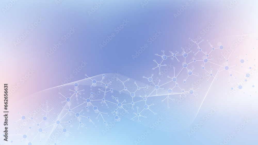 Poster molecular abstract structure background. scientific illustration with molecule dna. medical, science