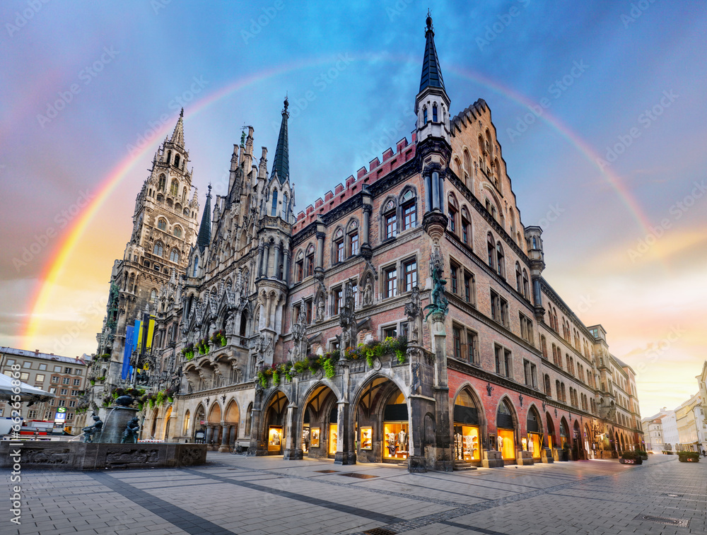 Sticker Munich - Rainbow over Town hall in Marienplatz, Rathaus - Germany Bavaria