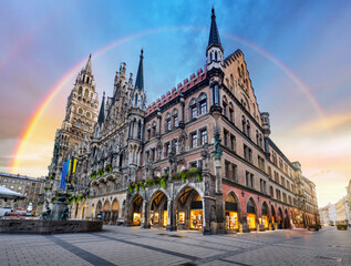 Munich - Rainbow over Town hall in Marienplatz, Rathaus - Germany Bavaria