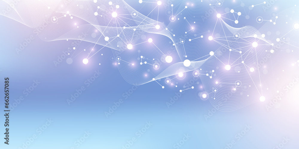 Poster molecular abstract structure background. scientific illustration with molecule dna. medical, science