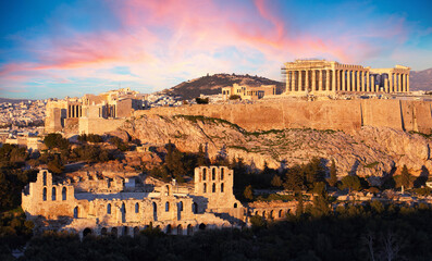 Athens - Acropolis at sunset, Greece - obrazy, fototapety, plakaty
