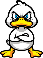 angry cartoon white duckling, vector drawing - obrazy, fototapety, plakaty