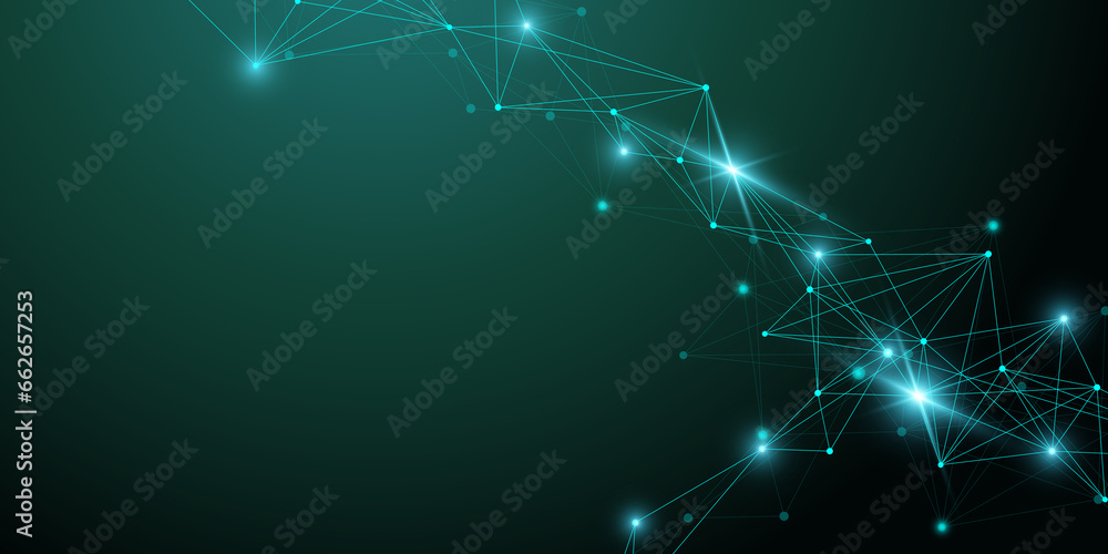 Poster Digits abstract background with connected line and dots, wave flow. Digital neural networks. Network and connection background for your presentation. Graphic polygonal background illustration.
