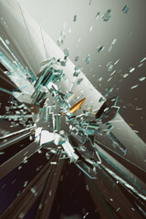 Slow Motion Shot of a single bullet flying through shattering glass surface