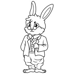 Cool Cute Rabbit wearing a suit and glasses line art