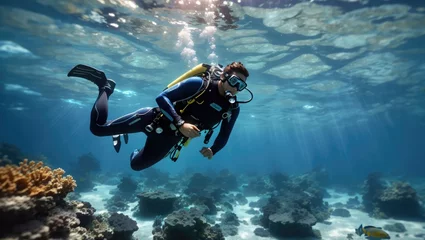 Fotobehang "Oceanic Elegance: A Scuba Diver's Enchanted Journey" © MDRifatHossain