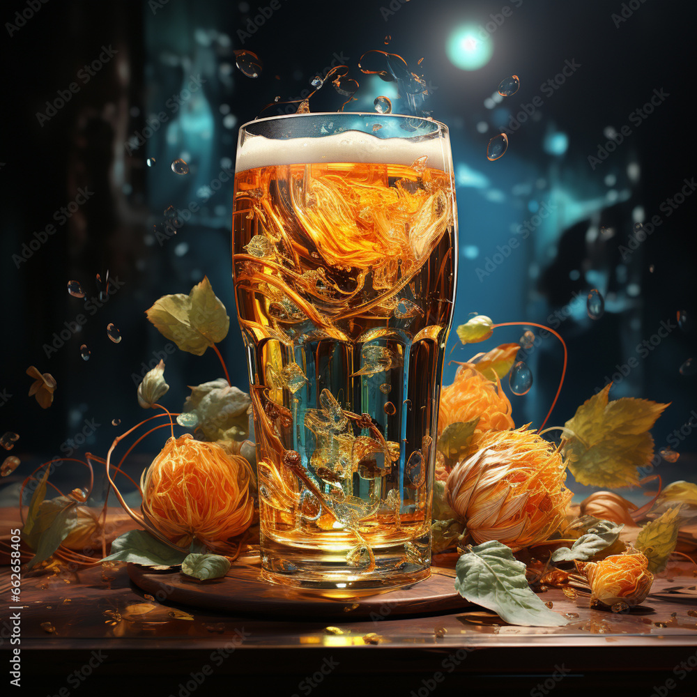 Aufkleber a digital illustration featuring an abstract interpretation of beer hops using geometric shapes and 