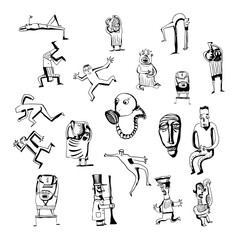Set of funny doodle people