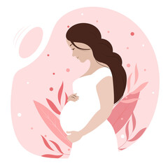 Beautiful pregnant woman expecting a baby, flat illustration