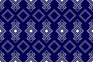 Indigo navy blue geometric traditional ethnic pattern Ikat seamless pattern border abstract design for fabric print cloth dress carpet curtains and sarong Aztec African Indian Indonesian