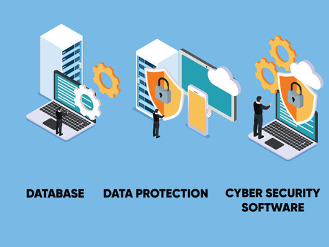 Characters using Cyber Security Services to Protect Personal Data isometric 3d vector illustration concept for banner, website, illustration, landing page, flyer, etc