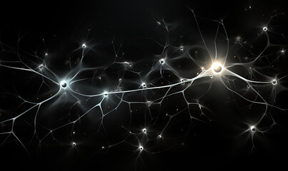 Abstract black and white background with neurons.