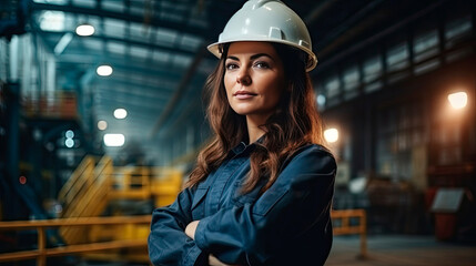 Portrait of a caucasian female engineer working in a factory