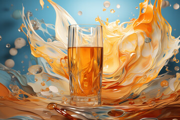 The image captures the energy and liveliness associated with beer consumption, with intersecting shapes and flowing lines representing the effervescence. 