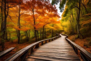 Naklejka na ściany i meble wooden bridge in autumn