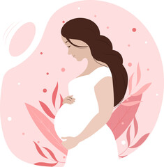 Beautiful pregnant woman expecting a baby, flat illustration 