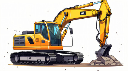 Cartoon excavator on white